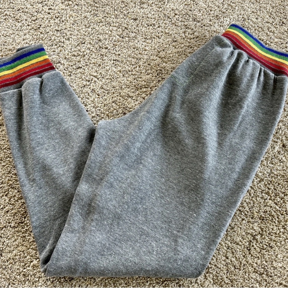 Aviator Nation Gray and Red Sweatpants with Rainbow Accents